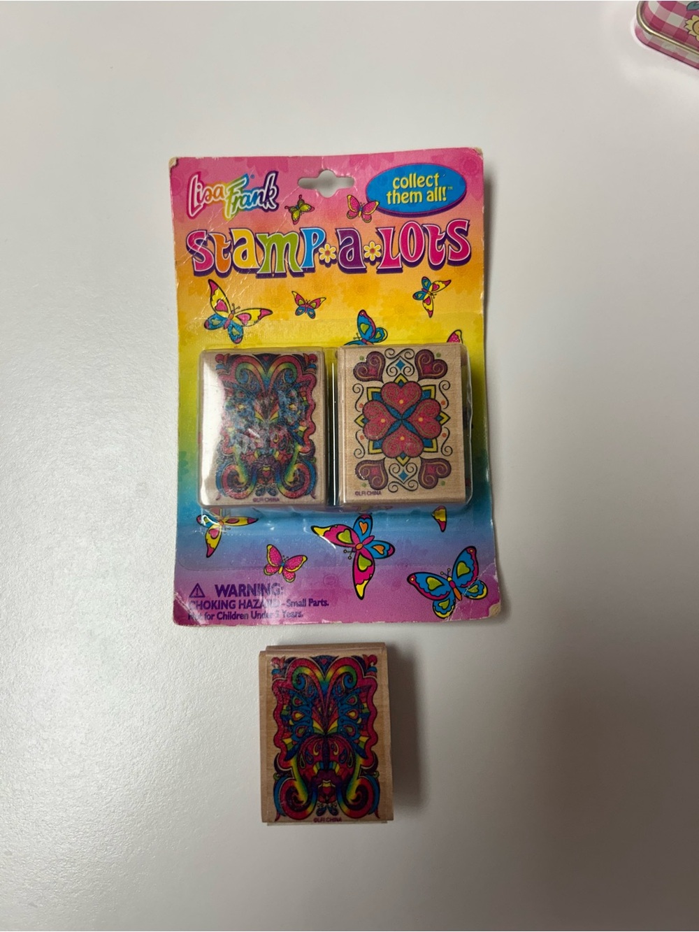 “NWT” Lisa Frank Pink & Rainbow Butterfly Wooden Stamp Duo Plus an extra(NWOT)